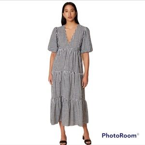 Faithful The Brand Aberdeen Midi Dress Varsha Gingham Black Size XS